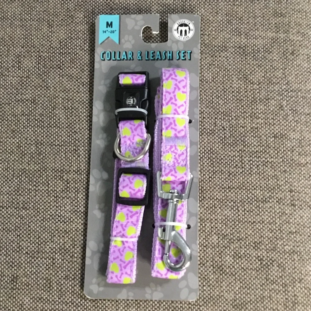 Brooklyn purple Pet Collar & Leash Set - Purple with Yellow Accents, NWT.